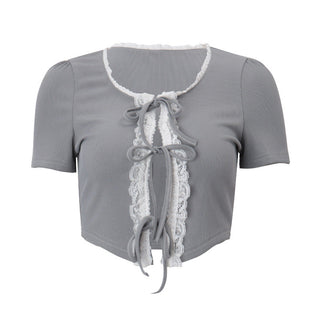 Sweet Lace Short-sleeved Top + Pleated Skirt Knitted suit