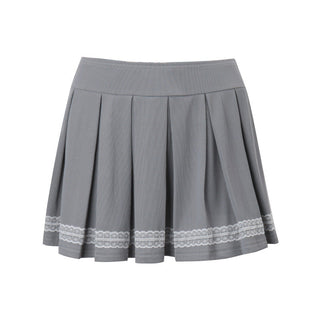 Sweet Lace Short-sleeved Top + Pleated Skirt Knitted suit