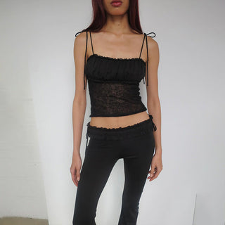 Pleated Lace Neck Strap Short Top