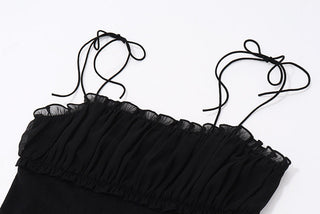 Pleated Lace Neck Strap Short Top