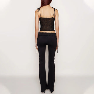 Pleated Lace Neck Strap Short Top