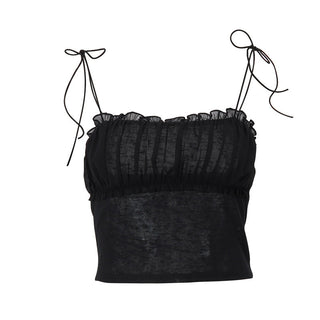 Pleated Lace Neck Strap Short Top