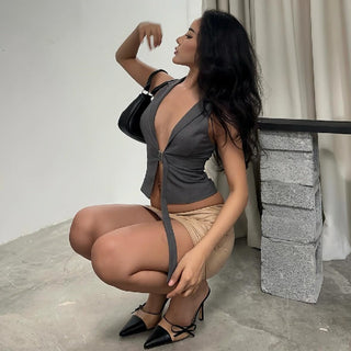 Elegant Lasel Lace-up Slim-fit Vest Top