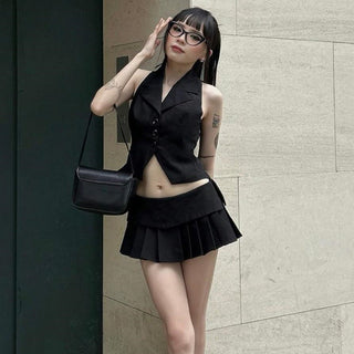 Lapel Neck Small Vest Fit + Pleated Skirt suit