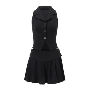 Lapel Neck Small Vest Fit + Pleated Skirt suit