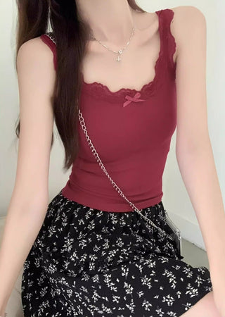 Red Lace Slim-fit Top
