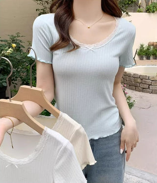 sweet lace white slim-fit top