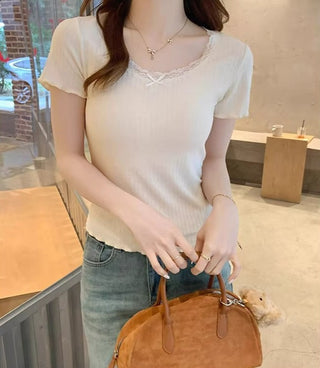 sweet lace white slim-fit top