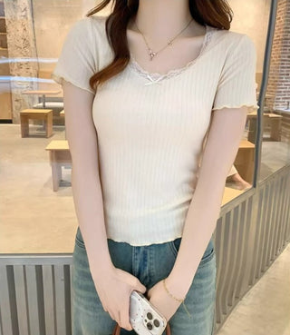 sweet lace white slim-fit top