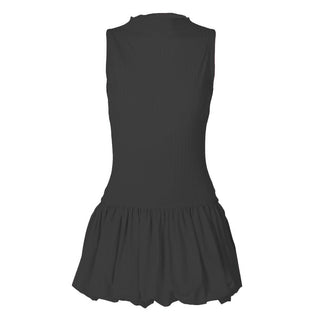 Sleeveless high neck ruched ribbed mini dress