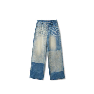 Color-Blocked Equestrian Wide-Leg Jeans