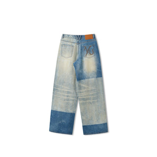Color-Blocked Equestrian Wide-Leg Jeans