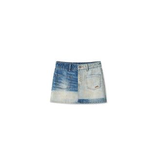 Equestrian Color-Block Denim Skirt