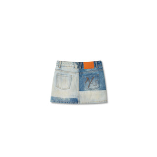 Equestrian Color-Block Denim Skirt