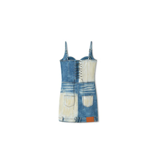 Equestrian Color-Block Denim Dress