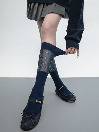 Blue floral socks