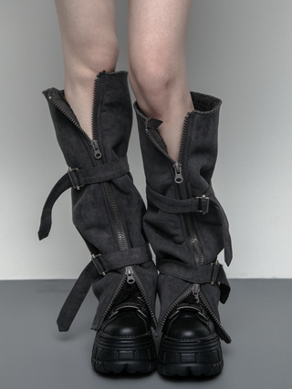 Leather buckle legwarmers
