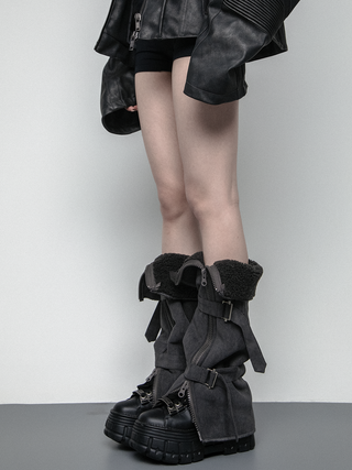 Leather buckle legwarmers