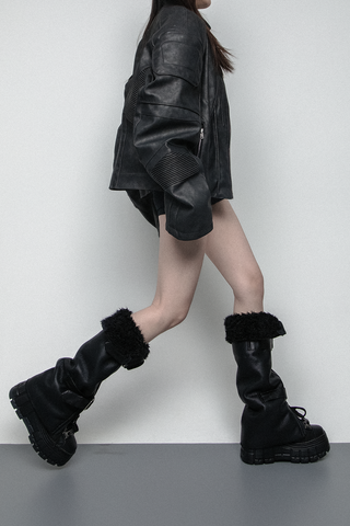 Leather buckle legwarmers