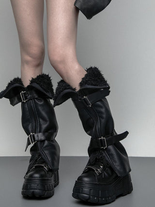 Leather buckle legwarmers