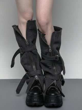 Leather buckle legwarmers