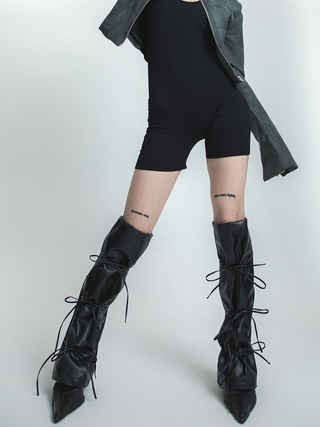 Leather bow legwarmers
