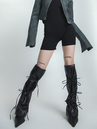 Leather bow legwarmers