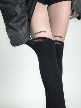 Punk Embroidered Over-The-Knee Socks