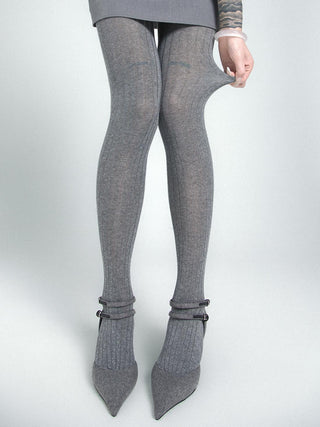 Smoky Gray vertical stripes Velvet leggings