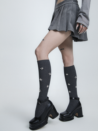 Pearl Diamond Cotton Long Socks