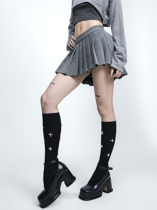 Pearl Diamond Cotton Long Socks