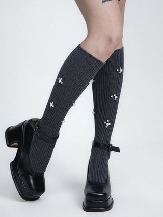 Pearl Diamond Cotton Long Socks