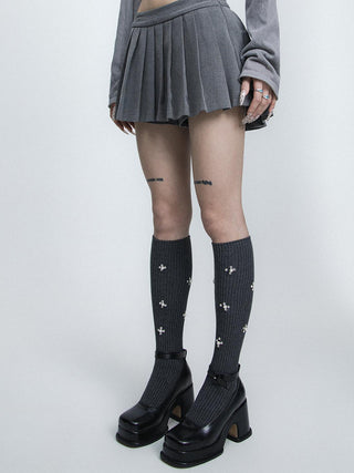 Pearl Diamond Cotton Long Socks