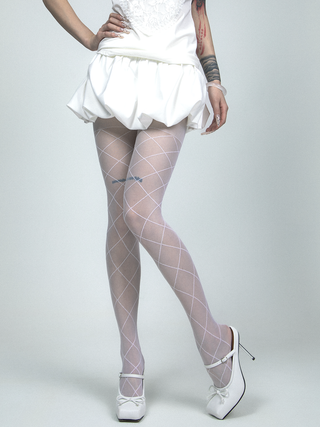 Cross stripes grid diamond translucent stockings