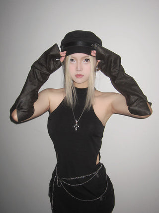 Distressed leather deconstructed women gloves