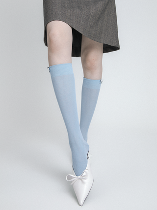 Electroplated silver bow knee-length sockss