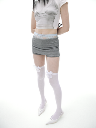 Thin Velvet Pure White Bow Stockings