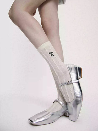 Butterfly Embroidery Mesh Mid-tube Socks