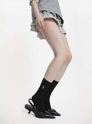 Butterfly Embroidery Mesh Mid-tube Socks