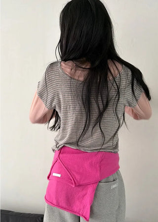 (2 colors) Striped Double Layered T-shirt