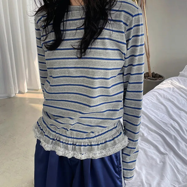 stripe lace frill tee (3c)
