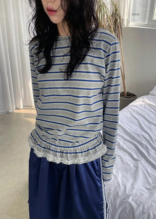 stripe lace frill tee (3c)