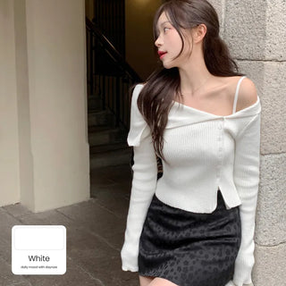 Asymmetrical off-shoulder knit (5 colors)