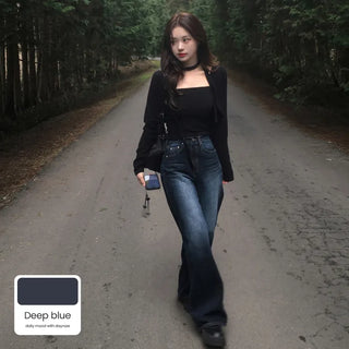 Washed wide denim pants
