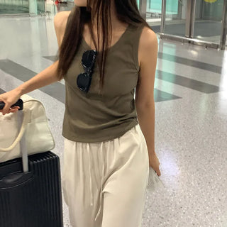 Ribbed Basic Round Sleeveless