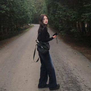 Washed wide denim pants