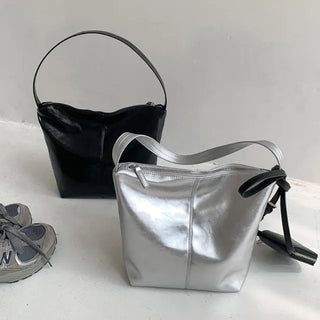 Glossy wrinkle leather shoulder bag (4 colors)