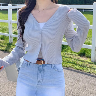 Ribbed V-neck cardigan (6 colors)