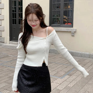 Asymmetrical off-shoulder knit (5 colors)