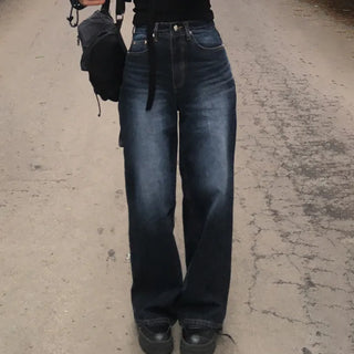 Washed wide denim pants